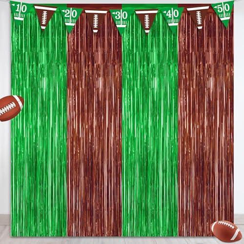 2 Pack Football Party Decorations, 3.28 FT x 7.05 FT Tinsel Backdrop, Brown Green Foil Fringe Curtains Metallic Party Streamer, Football Party Supplies Game Day Decorations 2025