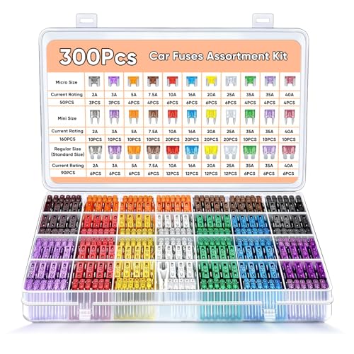 300 Pcs Car Fuses Assorted Kit with Puller - 160 Mini Blade Fuses + 90 Standard + 50 Micro Fuse - Automotive Fuse Box Set for Cars RVs Trucks Motorcycles (2A 3A 5A 7.5A 10A 15A 20A 25A 30A 35A 40A