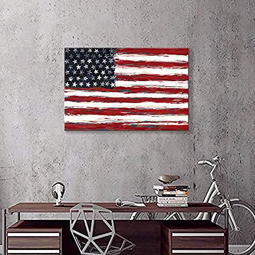 Sd Soft Dance Flag Artwork Old Glory Painting: Vintage American Flag Wall Art Usa Stars Stripes On Wooden Background Canvas Print On Canvas Picture For Office (36'' X 24'' X 1 Panel) #TOP1