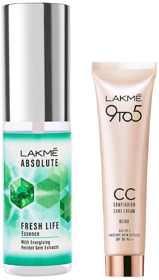 Image of Lakme Absolute Pore Fix Toner, with Lavender & Witch Hazel, 60 ml & LAKME 9 to 5 CC Cream, 01 Beige, Light Face Makeup with Natural Coverage, SPF 30, 30g