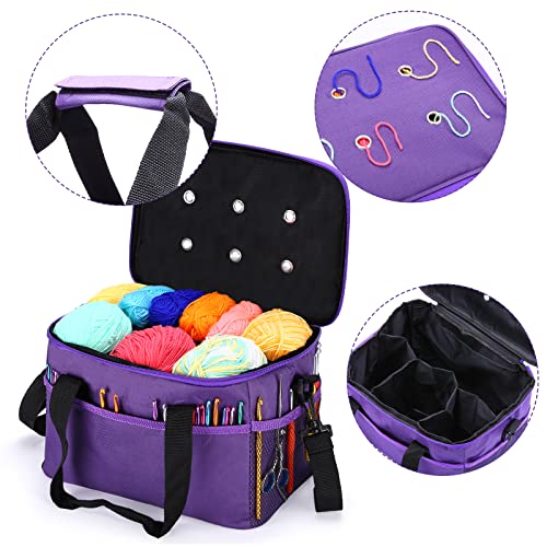 Image of LIHAO Crochet Bag Knitting Bag Yarn Storage Organizer Bag Yarn Holder Case for Crocheting Carrying Projects, Crochet Hooks, Knitting Needles Purple