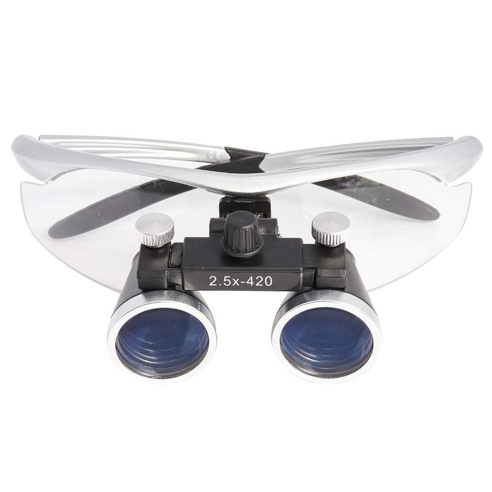 Lupa de reparación montada en la Cabeza 2,5X/3,5X420 mm Lupa de Laboratorio Lupa Binocular de Aumento Lupa de Lectura/observación/reparación (3,5 x 420 mm Azul) (2,5 x 420 mm Plata)
