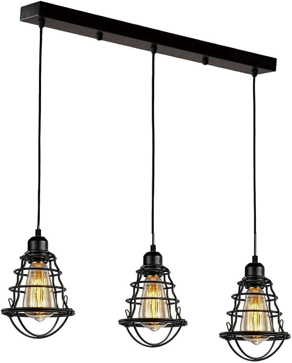 DC VOLTAGE Vintage Metal Rectangle 3 Way Ceiling Pendant Light Fitting for Bed Room Kitchen and Living Room (Wavy Cage)