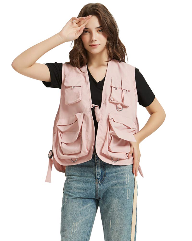 Daoba Womens Multi Pocket Vest Casual Jacket Top Multipurpose Waistcoat Fishing Hunting Hiking Gilet