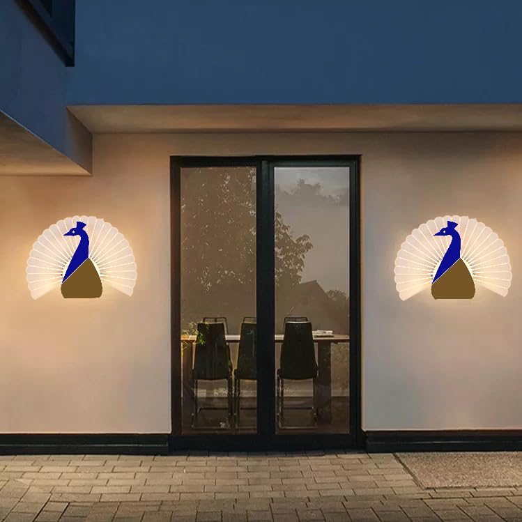 Image of Groeien 15watt LED Sconce Peacock Shape Modern Transparent Indoor Home Acrylic Wall Lamp for Bedroom, Livingroom, Indoor- Warm White (Peacock-15watt, 1)