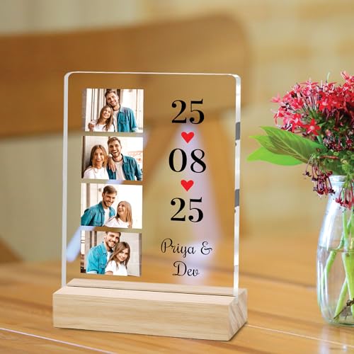 Image of Giftplease Customized Photo Frame with Wooden Stand | Transparent | Personalized Couple Picture Frame Gift for Girlfriend, Boyfriend, Husband, Wife |Anniversary, Wedding, Valentine s Day C 07