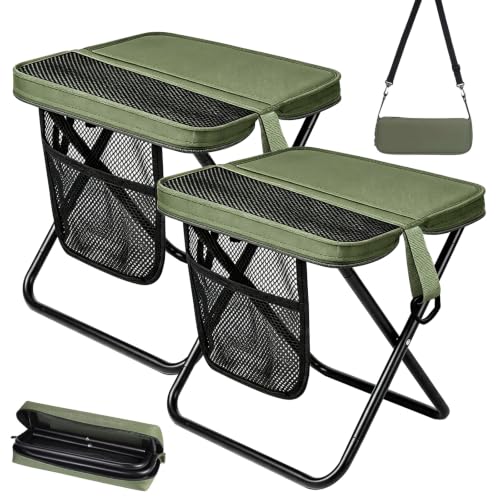 FUDUOXIAO 2 taburetes plegables para camping, silla plegable con bolsa de malla, taburete plegable de hasta 120 kg, para pesca, senderismo, jardín, exterior