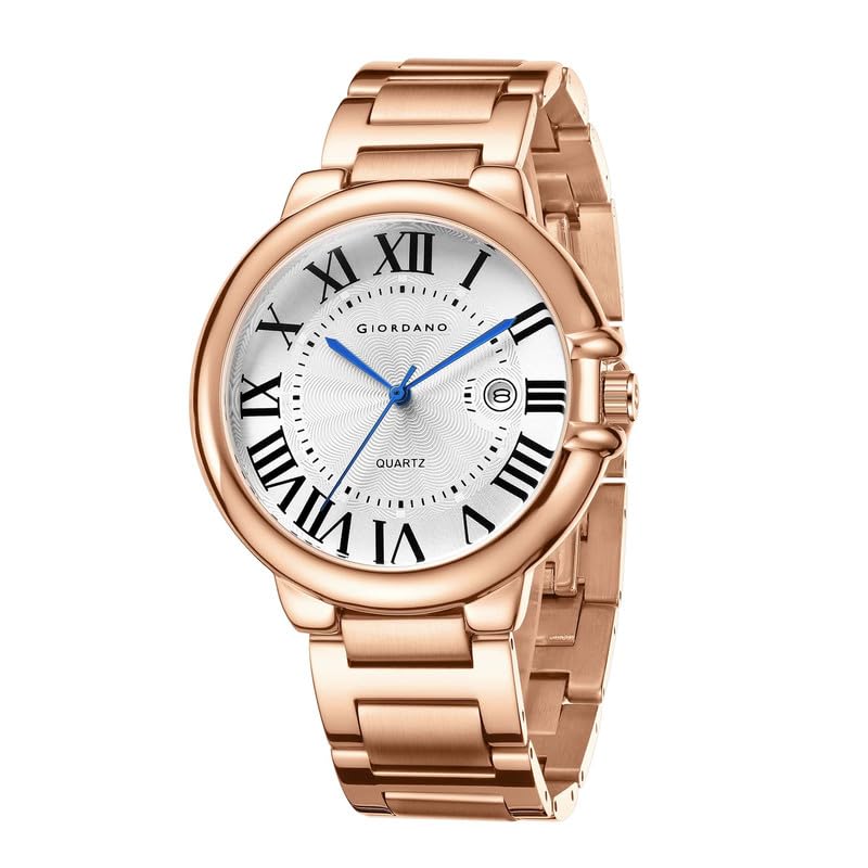 Image of Giordano Analog Quartz Watch for Men - Stainless Steel Strap, Textured Dial with Roman Numerals, Blue Hands, Date Display