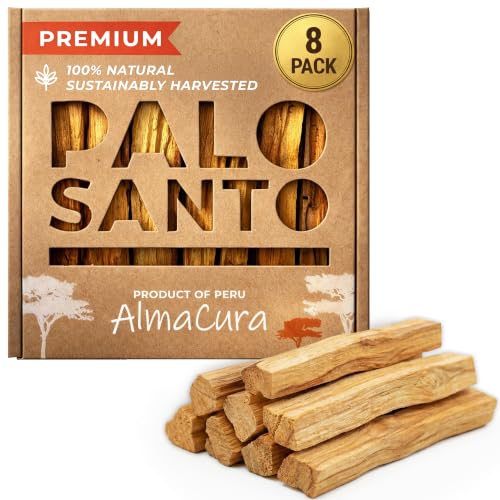 AlmaCura Palo Santo Sticks 8-Pack Peruvian Incense Wood for Smudging