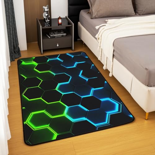 Tapete decorativo geométrico azul y verde 150x200 cm miniatura 4