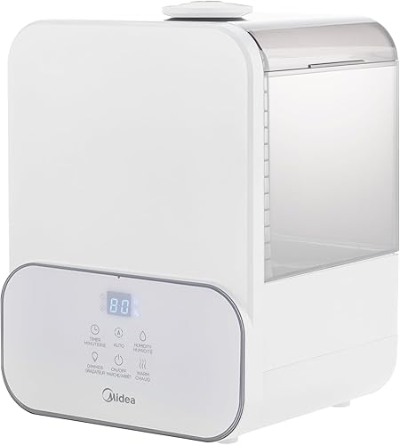 Midea Humidificador ultrasónico de 1.6 galones  Niebla cálida y fría, tiempo de funcionamiento de 18 horas, llenado superior, difusor de aceites