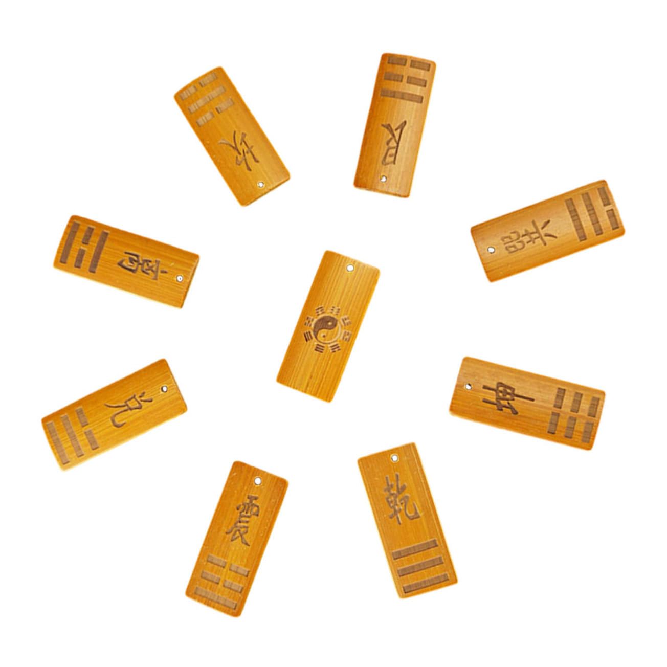 BRIGHTFUFU Traditional Chinese Bagua Divination Tool 9pcs Wood Cards Learning Supplies Home Dec