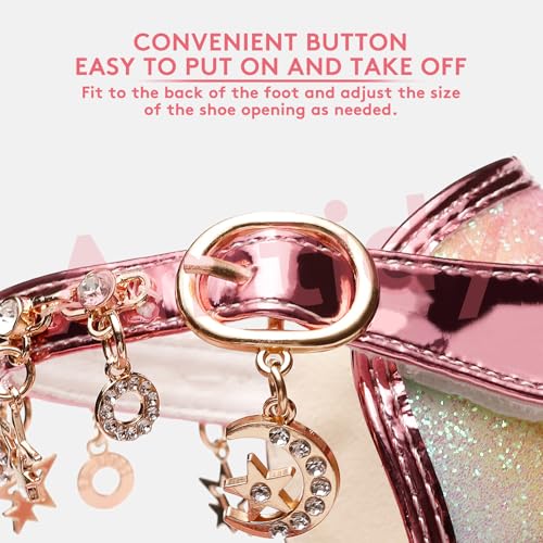 Image of Amtidy Girls Glitter Bow Low Heel Princess Shoes, Mary Jane Ankle Strap Dress Pumps for Wedding Birthday Party Performance