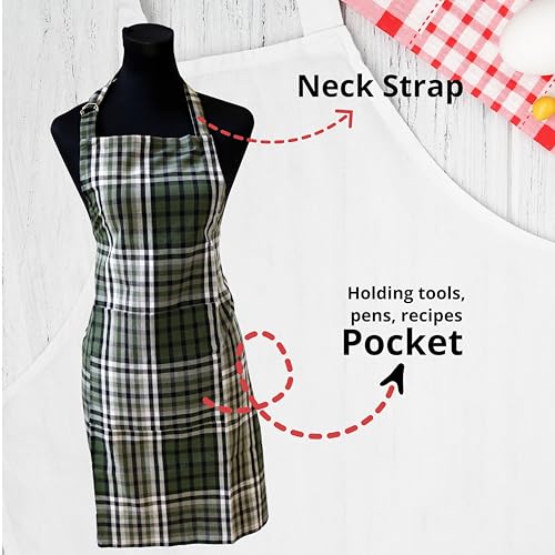 Image of Kitchen Apron for Women & Men | 100% Cotton | Cooking Apron with Big utility Pocket | Adjustable neck strap | Free Size | Kitchen Utensils Accessory