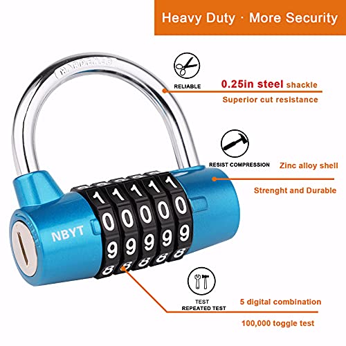 Image of Blue 5-Digit Combination Lock, Keyless, 2-Inch Wide, 16mm Diameter, 100% Secure