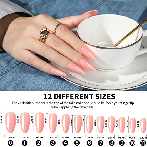 Image of FANDAMEI Press on Nails, 24 Colors 576PCS Press on Nails Almond, Medium Acrylic Fake Nails Full Cover, Natural Glossy, False Nails with Nail Glue