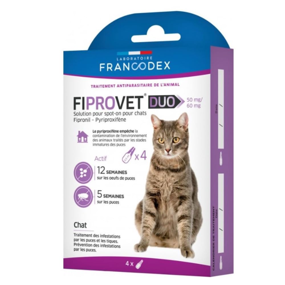 Francodex - Traitement Spot-on Fiprovet Duo pour Chat - 4x0,5ml