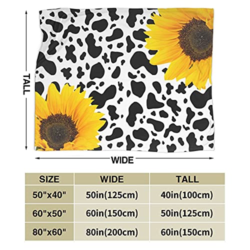 Majoug Cow Print Sunflower Throw Blanket Flannel Fleece Bed Blanket Cozy Air Conditioning Blanket Plush Blanket For Bedroom Living Sofa Car 50"X40" #TOP2