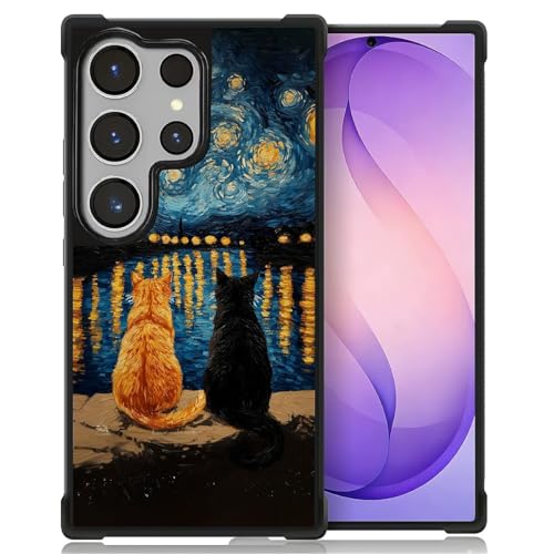 Coque Samsung S26 Ultra chat noir et nuit étoilée en polycarbonate rigide