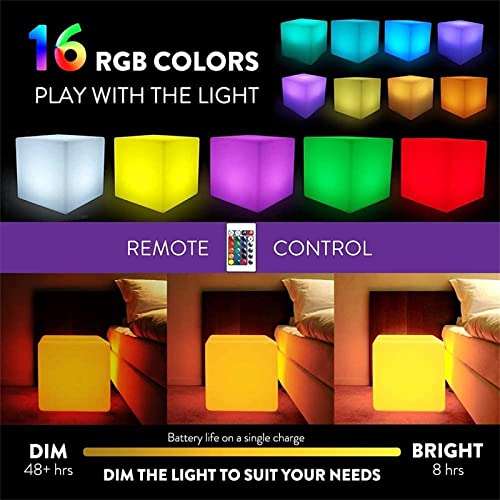 Image of 16 Inch Rechargeable LED Color Changing Cube Chair Light, Waterproof RGB Color Changing LED Light Cube Seat Stool Side Table w /Remote for Party Mood Lamp Night Romantic Decorative Lighting