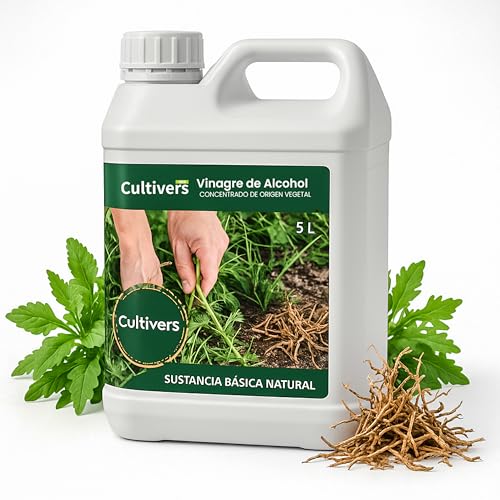 CULTIVERS Vinagre de Alcohol 5 L. Herbicida 100% Natural. Elimina las malas hierbas. Limpiador de Sistemas de Riego. Fungicida y Bactericida Natural Regulador de pH