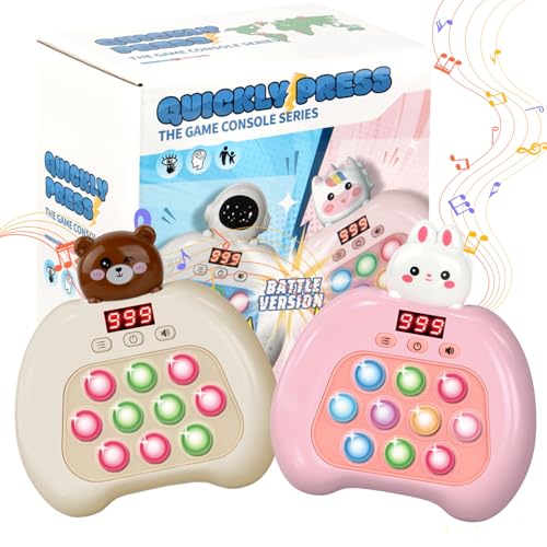 Upgraded Two-Player Online Fast Push Game Pop Fidget Toys for Kids- Fast Quick Push Fidget Sensory Toys for Kids Aged 3-12, Quick Push Light Up Game with LED Screen，Handheld Puzzle Games（Brown）