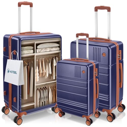 Hoteel Luggage Sets 3 Piece (4-YEARS WARRANTY), ABS+PC Suitcases with Wheels and Side Hook, Hardshell 20/24/28 inch Luggage set for Family Trip, Dark Blue