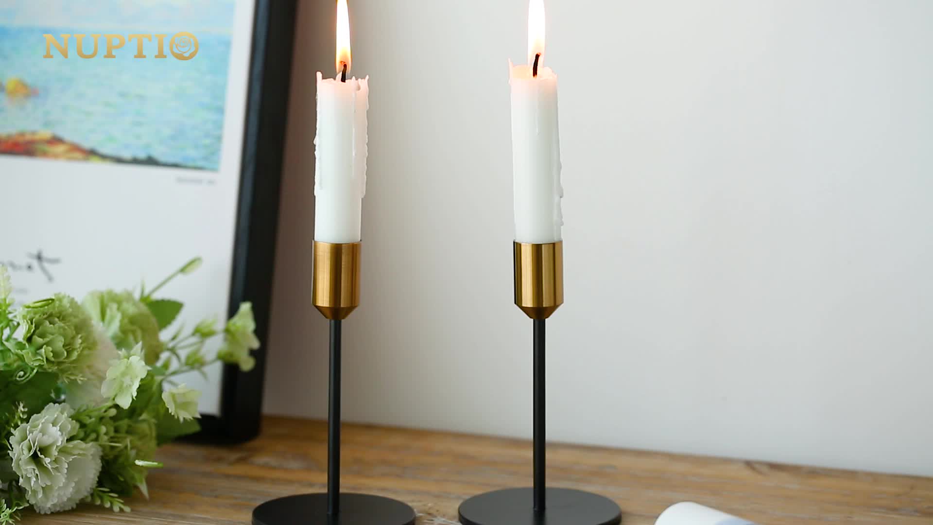 Portacandele In Metallo Per Candele A Colonna - Set 2 Pezzi, Nero, 29cm, Stile Retrò - Foto 8
