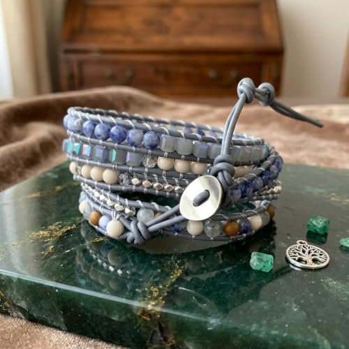 Image of YGLINE Boho Handmade Wrap Leather Tube Crystal Stone Bracelet for Women
