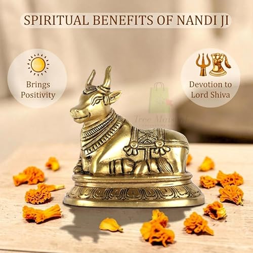 Image of Vastu Brass Nandi Cow Statue | 810 g Weight Approx | Vastu Remedy for Home & Office | Size- 9 X 11 Cm | Nandi Idol for Pooja | Vastu Brass Nandi Bull