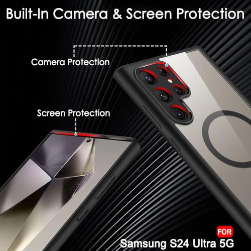 Image of TheGiftKart Hybrid Back Cover Case for Samsung Galaxy S24 Ultra 5G Compatible with MagSafe | Shockproof Design | Hard Transparent Back Cover Case for Samsung Galaxy S24 Ultra (PC & TPU, Black Sides)