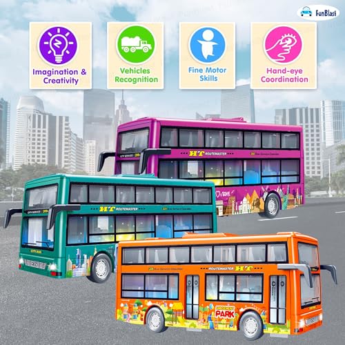 Image of FunBlast City Bus Toy for Kids - Push & Go Vehicle with Sound and Light Effects, Toy Bus for Boys & Girls Age 3+ Years Boys and Girls (Orange)