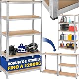 tectake® Scaffalatura Metallo Garage, Scaffale Attrezzi da Lavoro, Scaffalatura Libreria in Lamiera d'Acciaio, Scaffali Modulabili, 250 kg di Carico per Piano - Capacità Portante 1250 kg