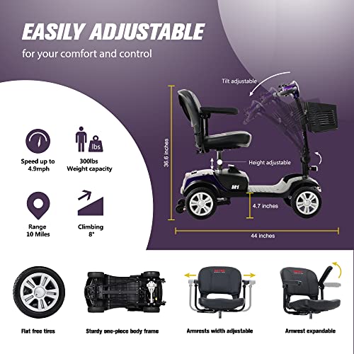 All Terrain Mobility Scooters For Seniors Folding Mobility Scooters With Headlight, Basket, Thoughtful Gifts For Parents For Hanging Out And Traveling, Dark Purple #TOP3