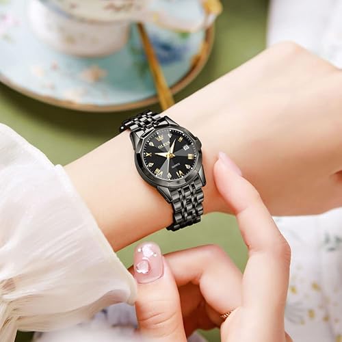 Miniatura 9 de OLEVS Reloj de plata para mujer reloj analógico de cuarzo con diamantes de moda elegante reloj de acero inoxidable dos tonos fecha de día