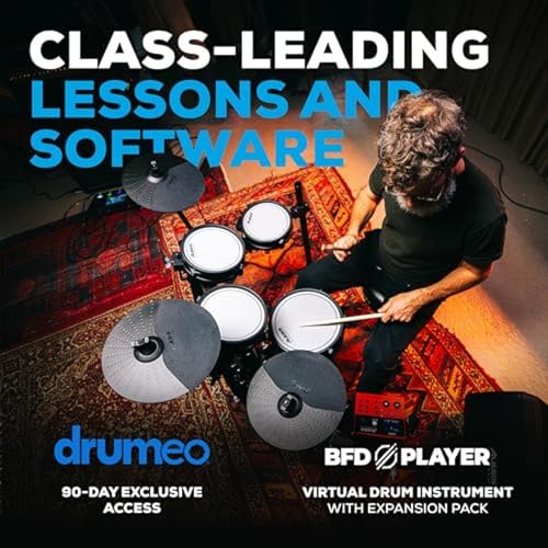 alesis nitro pro electric drum set with dual zone quiet mesh pads 500 authentic bfd sounds bluetooth drumeo usb midi double kick compatible
