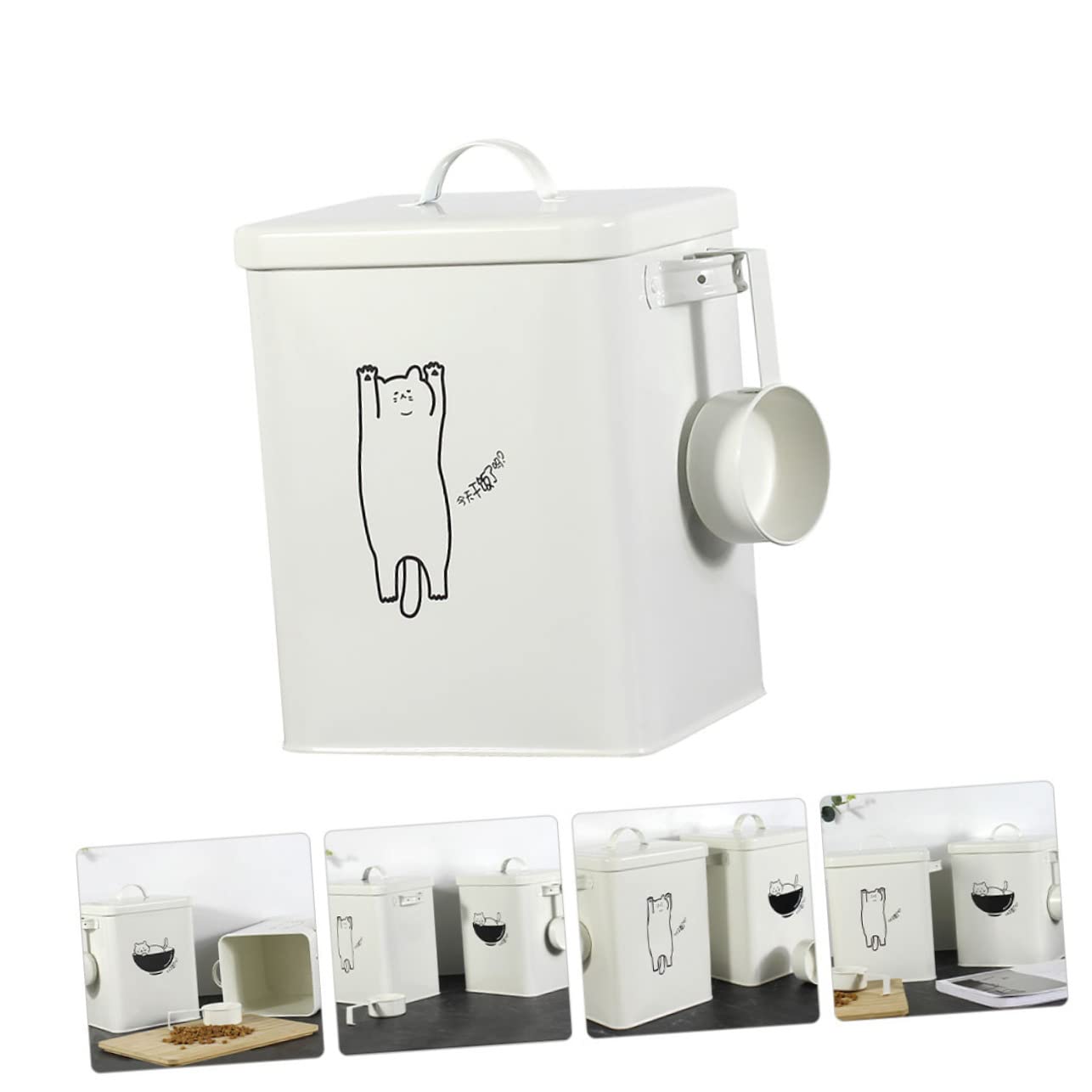 Cubo de Almacenamiento para Comida de Mascotas, Hierro Blanco