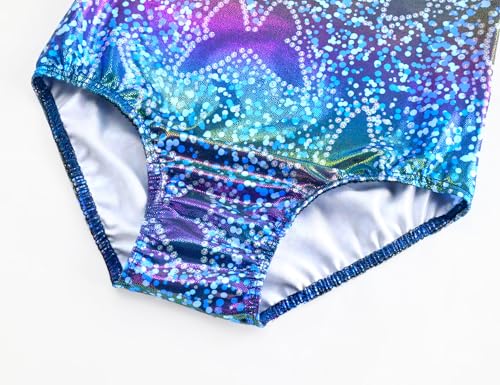 TENVDA Gymnastics Leotards for Girls 5-12 Years Old Sparkly Dance Tumbling Outfit Matching Shorts Set