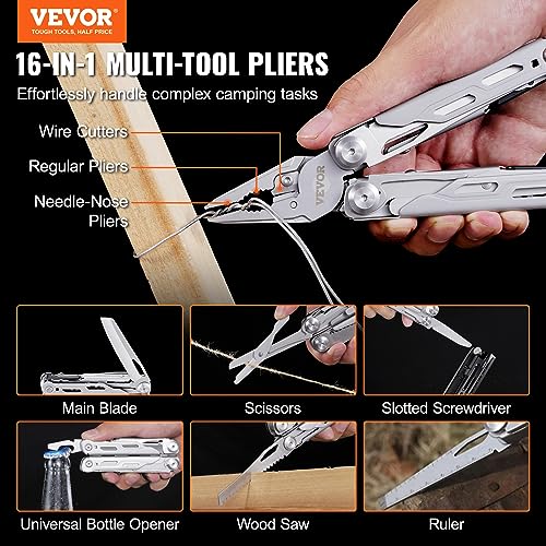 VEVOR 28-in-1 Multitool Pliers,Stainless Steel Multi Tool Pocket K-nife,Self-locking Multitool Pliers with Sheath & Replaceable Screwdrivers Bits -Perfect for Outdoor Survival, Camping, Hiking - Image 3