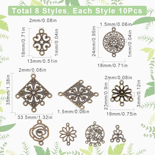 SUNNYCLUE 1 Box 80Pcs Flower Connectors Chandelier Earring Charms Flower Connector Charms Chandelier Charm Bulk Filigree Connectors Tibet Style Link Charm for jewellery Making DIY Bohemian Earrings - Image 2