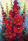 Toland Home Garden Bursting Floral 28 x 40 Inch Decorative Spring Summer Red Hollyhock Flower House Flag