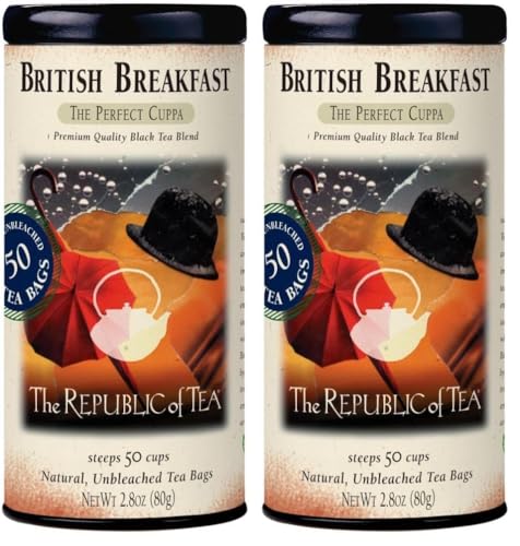 Image of The Republic of Tea - British Breakfast Tea 2.8 oz Tin, 50 Tea Bags, Gourmet Black Tea | Caffeinated (Pack of 2)