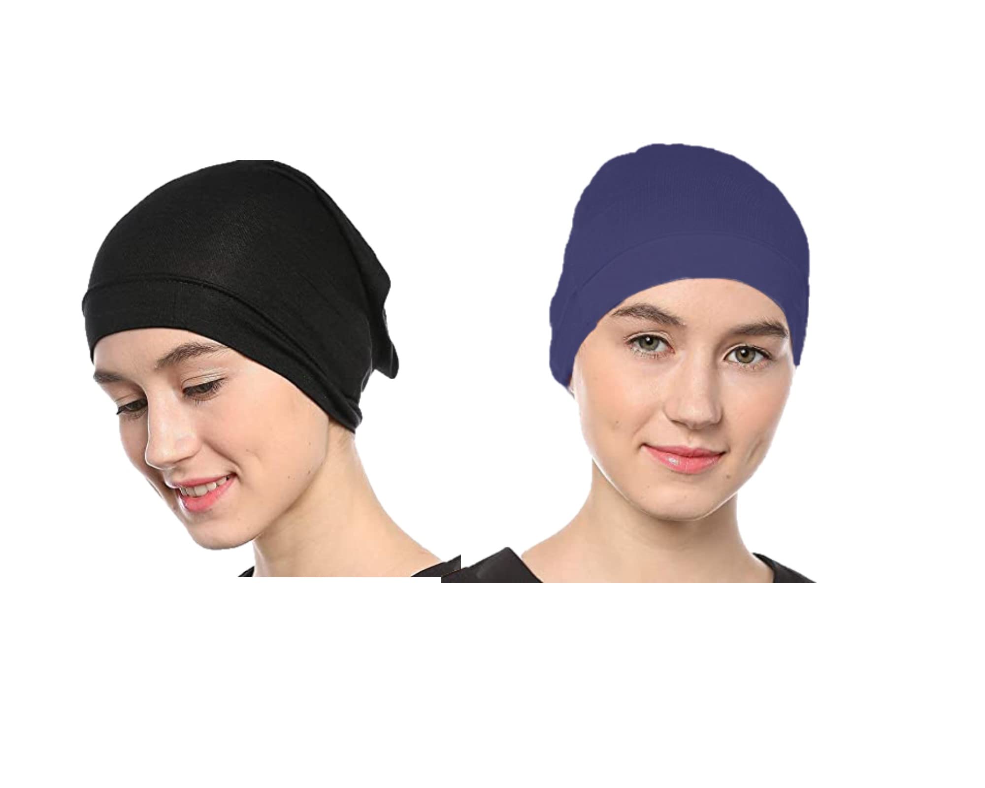 nazneen Women's Tube Hijab Bonnet Cap Under Scarf Pullover Combo 2 Piece (Black & Navy Blue)-picture-49