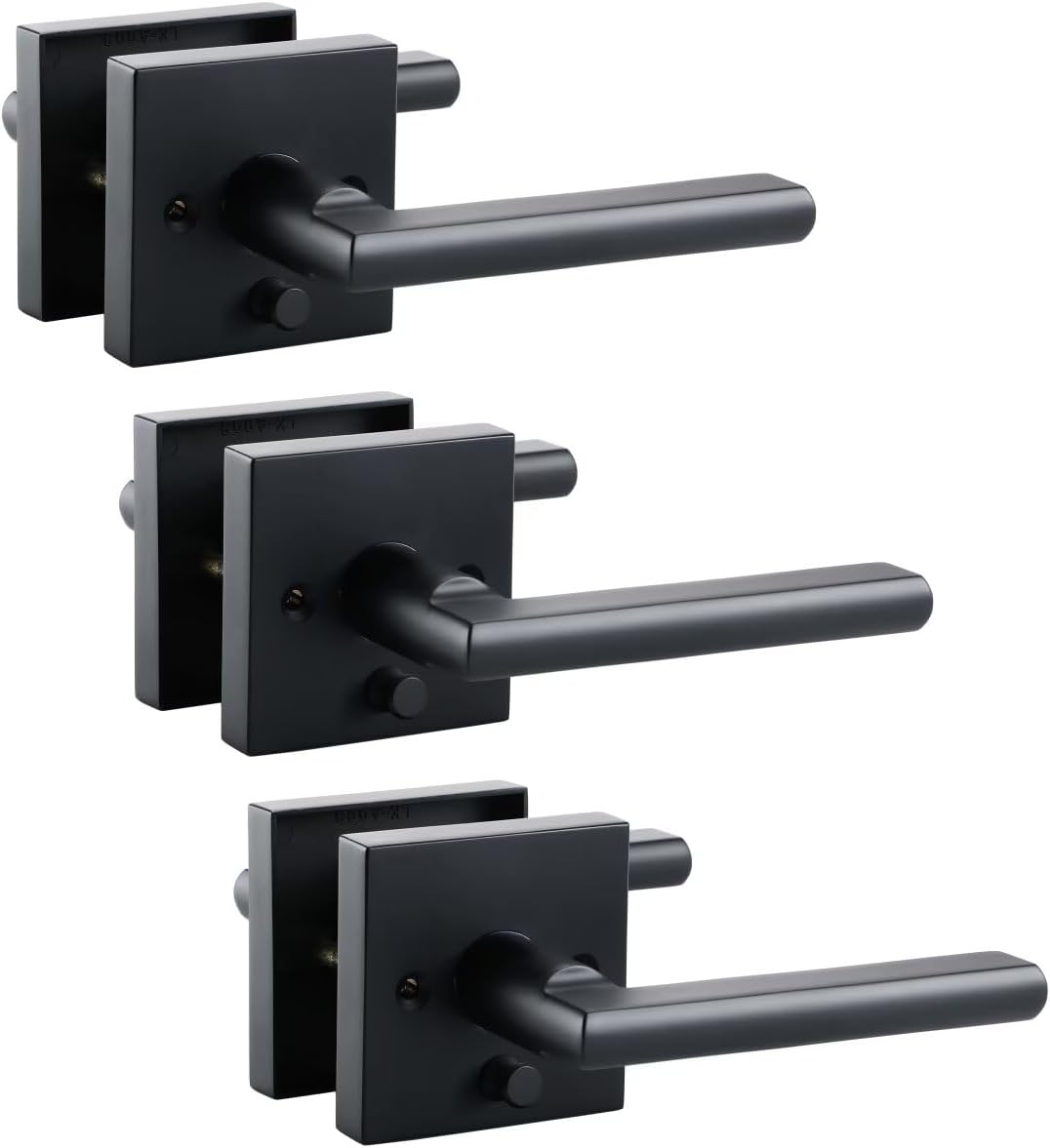 Linkaa Door Lever Privacy for Bedroom Bathroom,Matte Black Door Handles Lever Interior, Keyless Door Lock（3 Pack，Privacy，Push Button Lock，Black）