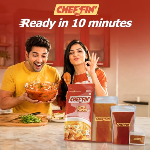Image of Cheffin' Butter Chicken & Chicken Tikka Masala Combo | Chef Curated Gourmet Cooking Kit | Cooks 150-200g Chicken | Ready in 10 Min | 100% Natural, No Preservatives | Serves 2-3| Pack of 2
