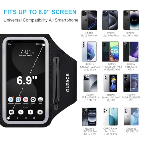 Sportarmband Handy Universal, Handyhalterung Joggen Mit Kopfhörer Tasche Running Armband für iPhone 16 Pro Max/15 Pro/14 Pro/13/12/11 Handytasche für Joggen Running Bis zu 6,9\