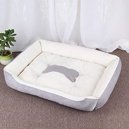 Hiseng Soft Dog Bed, Bone Pattern Design Self-Warming Cat Bed Washable Square Dog Beds Medium, Plush Anti-Slip Bottom Cat Beds for Indoor Cats (90x70cm,Light Gray)