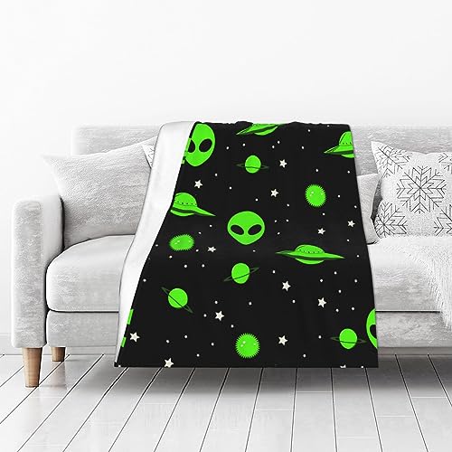Wizfuyq HMT108 Green Alien Universe Wondrous Cosmos Planet And Stars Throw Blanket Gifts Soft Warm Fleece Blankets For Bed Chair Car Sofa Couch Bedroom 50 X40 Inch thumb #1