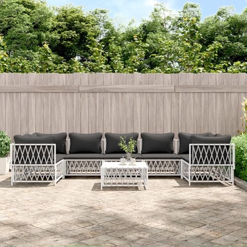 Tidyard Conjuntos de Muebles de jardín,Comedor Jardin,Juego Mesa y sillas Jardin,Jardin Muebles Exterior,Sofa Jardin,Sofa Jardin Exterior,8 Piezas con Cojines Acero Blanco,1-1#