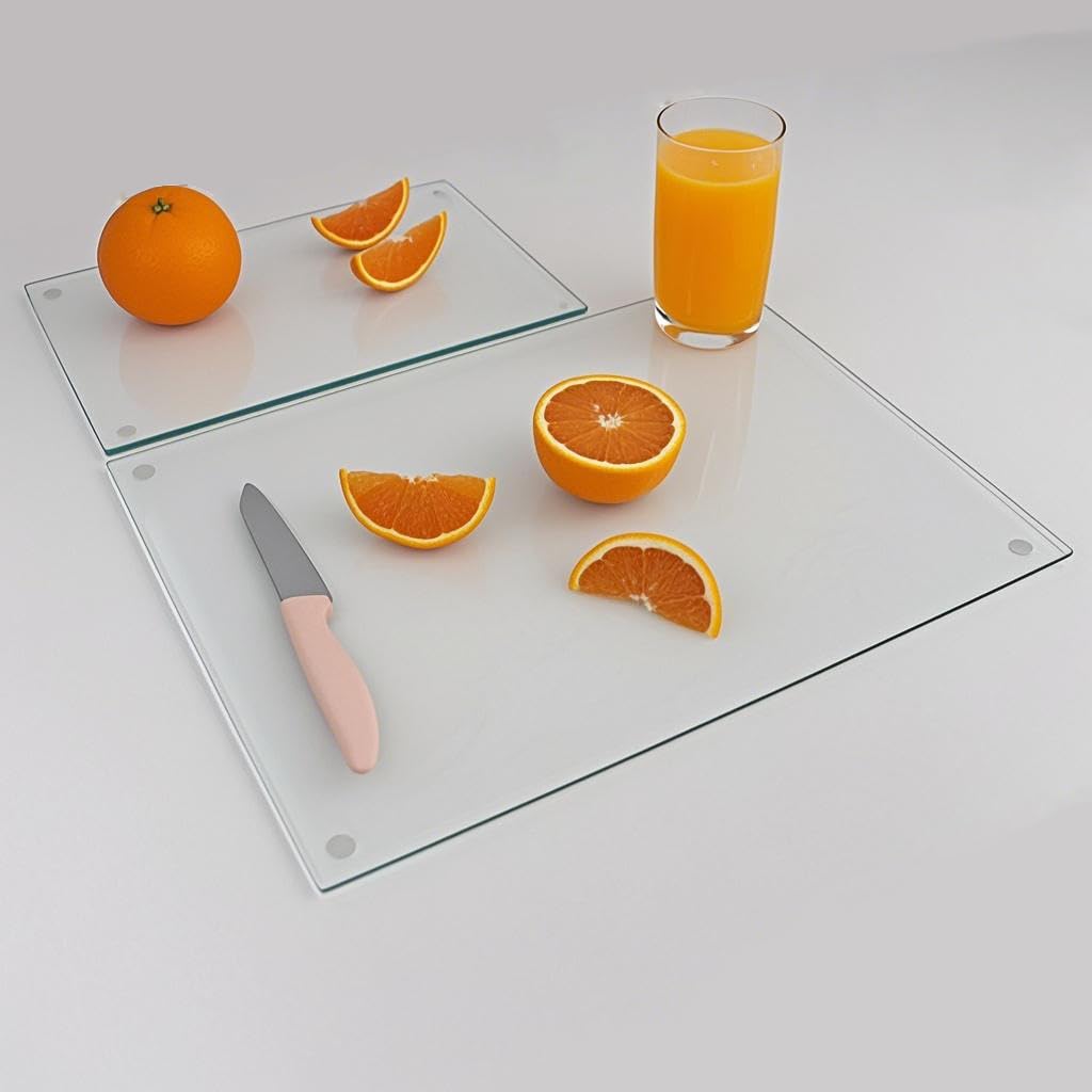LANGBOHOS 2-Pack Tempered Glass Cutting Boards, 12x16 & 8x12 Inches, Non-Slip Scratch-Resistant Clear Countertop Protector, Heat Resistant Easy Clean Multipurpose Glass Chopping Boards for Kitchen